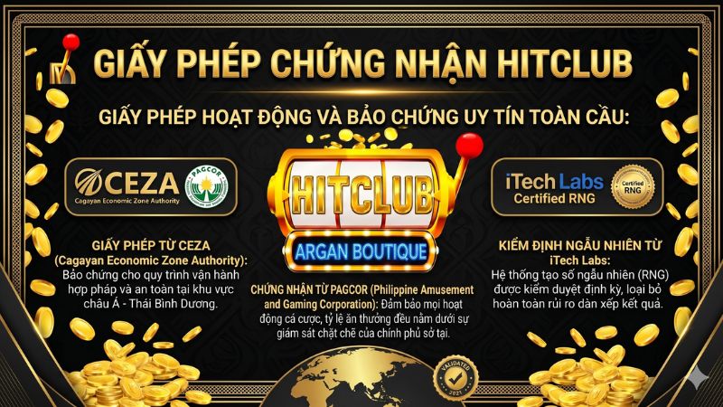 Các chứng nhận giấy phép hoạt động hợp pháp quốc tế của cổng game HitClub
