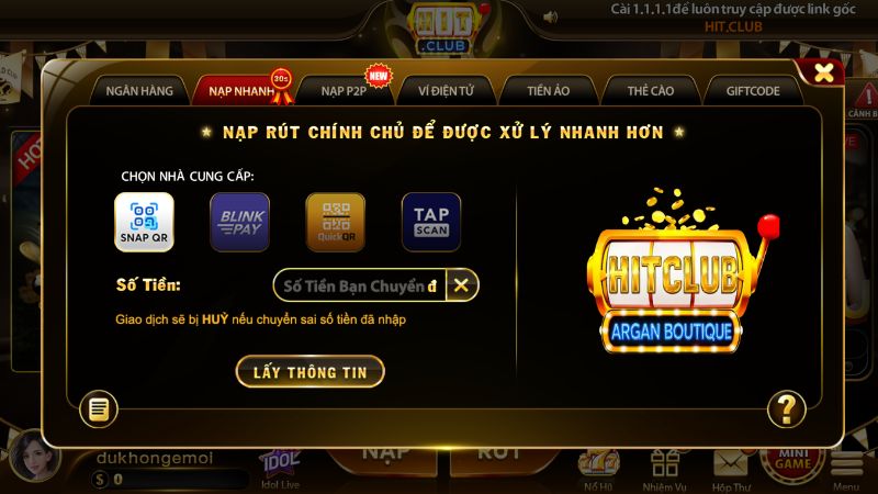 Các bước thao tác nạp tiền Hitclub chi tiết cho người chơi mới